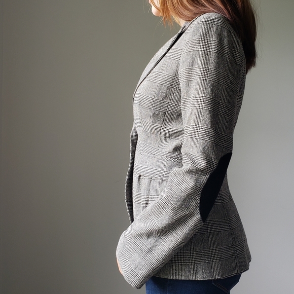 Tibi Houndstooth Check Plaid Elbow Patch Single Button Blazer Jacket - Picture 3 of 9